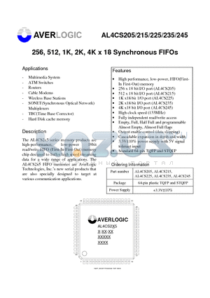 AL4CS235 datasheet - 256, 512, 1K, 2K, 4K x 18 Synchronous FIFOs