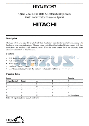 74HC257 datasheet - Quad. 2-to-1-line Data Selectors/Multiplexers(with noninverted 3-state outputs)