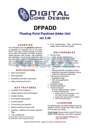 DFPADD datasheet - Floating Point Pipelined Adder Unit