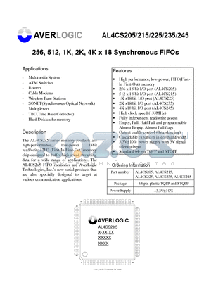 AL4CS215 datasheet - 256, 512, 1K, 2K, 4K x 18 Synchronous FIFOs