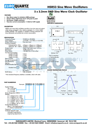 28HSR53-E-25.000-X datasheet - 5 x 3.2mm SMD Sine Wave Clock Oscillator