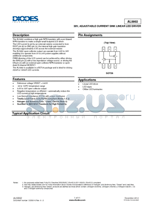 AL5802-7 datasheet - 30V, ADJUSTABLE CURRENT SINK LINEAR LED DRIVER