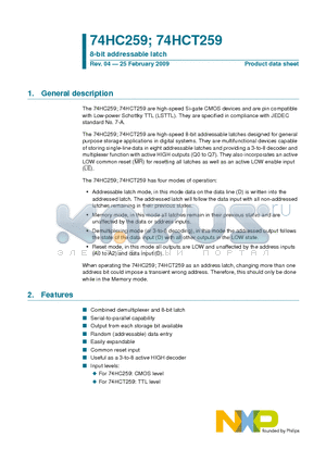 74HC259PW datasheet - 8-bit addressable latch