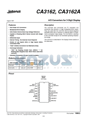 CA3162 datasheet - A/D Converters for 3-Digit Display