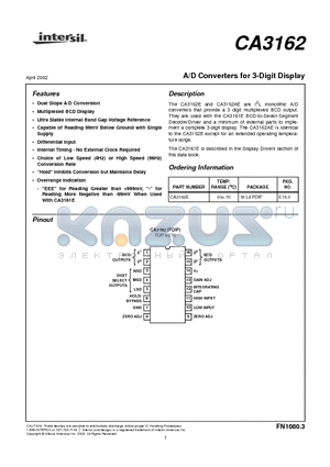 CA3162E datasheet - A/D Converters for 3-Digit Display