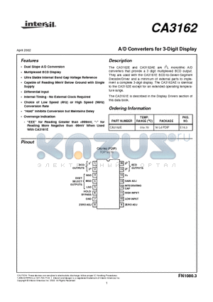 CA3162_02 datasheet - A/D Converters for 3-Digit Display