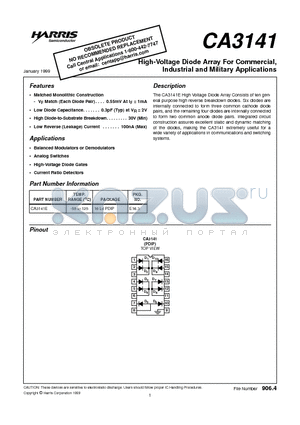 CA3141E datasheet - High-Voltage Diode Array For Commercial, Industrial and Military Applications