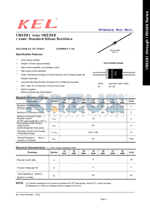 1N5397 datasheet - 1.5AMP. Standard Silicon Rectifiers