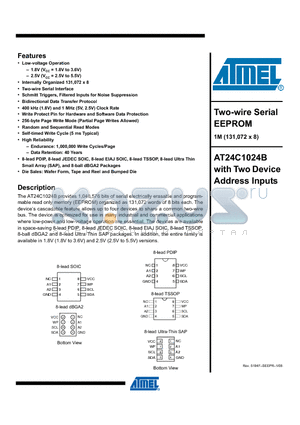 AT24C1024BY7-YH25-T datasheet - Two-wire Serial EEPROM 1M (131,072 x 8)