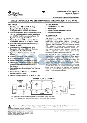 BQ24030RHLR datasheet - SINGLE-CHIP CHARGE AND SYSTEM POWER-PATH MANAGEMENT IC (bqTINY)