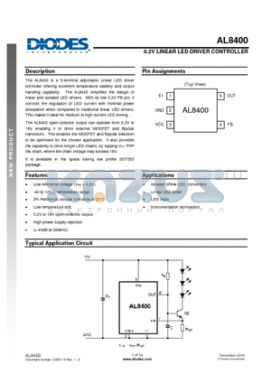 AL8400SE-7 datasheet - 0.2V LINEAR LED DRIVER CONTROLLER