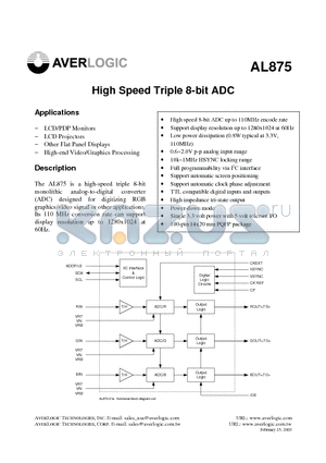 AL875 datasheet - High Speed Triple 8-bit ADC