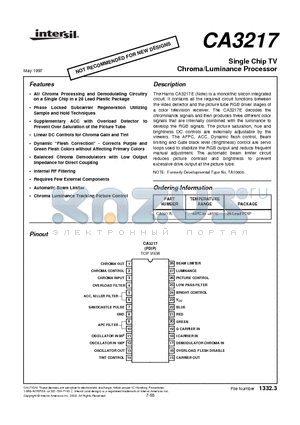 CA3217 datasheet - Single Chip TV Chroma/Luminance Processor