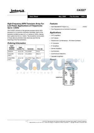 CA3227M datasheet - High-Frequency NPN Transistor Array For Low-Power Applications at Frequencies Up to 1.5GHz