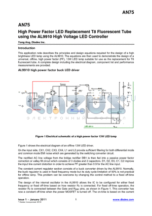 AL9910 datasheet - High Power Factor LED Replacement T8 Fluorescent Tube