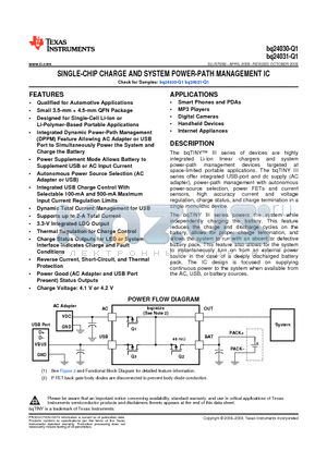 BQ24030IRHLRQ1 datasheet - SINGLE-CHIP CHARGE AND SYSTEM POWER-PATH MANAGEMENT IC