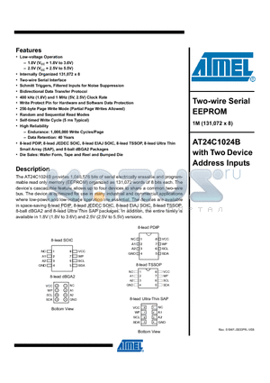 AT24C1024BW-SH-T datasheet - Two-wire Serial EEPROM 1M (131,072 x 8)