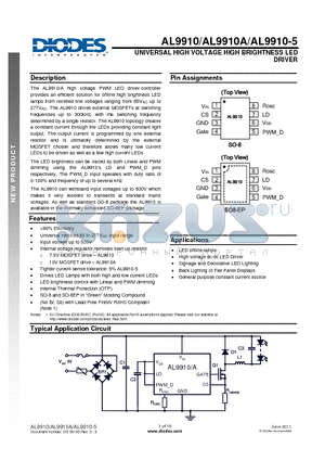 AL9910-5SP-13 datasheet - UNIVERSAL HIGH VOLTAGE HIGH BRIGHTNESS LED DRIVER