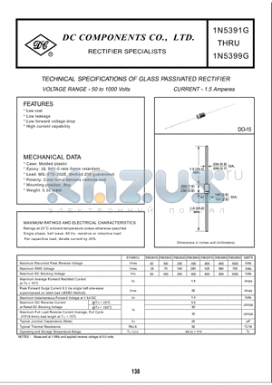 1N5397G datasheet - TECHNICAL SPECIFICATIONS OF GLASS PASSIVATED RECTIFIER