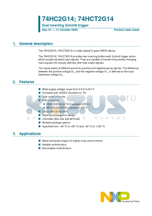 74HC2G14 datasheet - Dual inverting Schmitt trigger