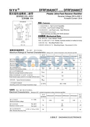 DFRF20A30CT datasheet - Plastic Ultra-Fast Recover Rectifier Reverse Voltage 200 to 600 V Forward Current 20 A
