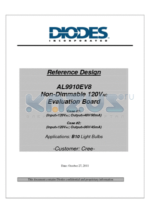 AL9910S-13 datasheet - Non-Dimmable 120VAC Evaluation Board