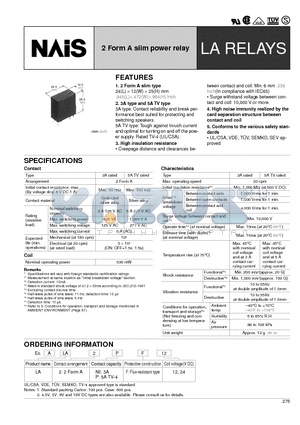 ALA2PF24 datasheet - 2 Form A slim power relay