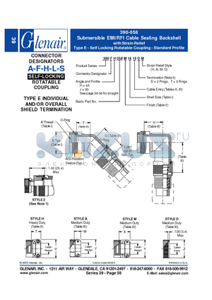 390LJ058M08 datasheet - Submersible EMI/RFI Cable Sealing Backshell