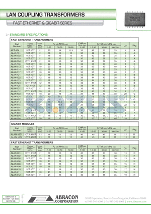 ALAN-1001 datasheet - LAN COUPLING TRANSFORMERS