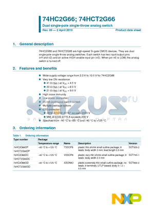 74HC2G66DP datasheet - Dual single-pole single-throw analog switch