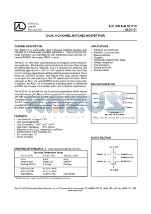 ALD1101ASAL datasheet - DUAL N-CHANNEL MATCHED MOSFET PAIR