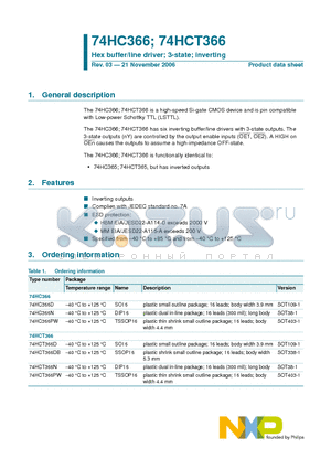 74HC366N datasheet - Hex buffer/line driver; 3-state; inverting