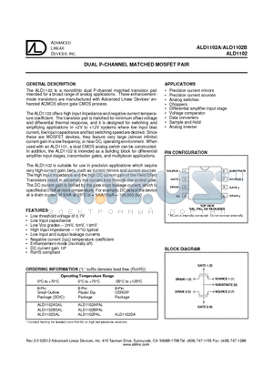 ALD1102BSAL datasheet - DUAL P-CHANNEL MATCHED MOSFET PAIR