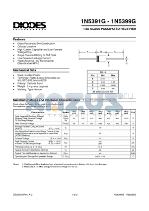 1N5398G datasheet - 1.5A GLASS PASSIVATED RECTIFIER