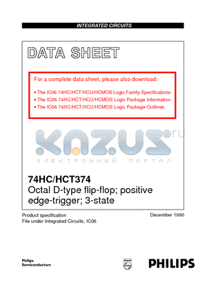 74HC374 datasheet - Octal D-type flip-flop; positive edge-trigger; 3-state