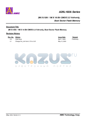 A29L160ATM-90I datasheet - 2M X 8 Bit / 1M X 16 Bit CMOS 3.3 Volt-only, Boot Sector Flash Memory