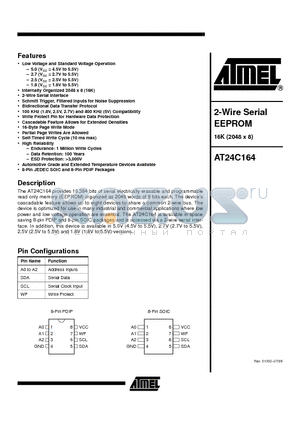 AT24C164-10PI datasheet - 2-Wire Serial EEPROM