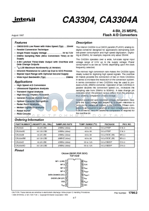 CA3304AD datasheet - 4-Bit, 25 MSPS, Flash A/D Converters