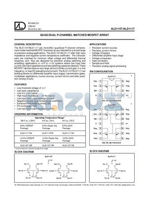 ALD1107 datasheet - QUAD/DUAL P-CHANNEL MATCHED MOSFET ARRAY