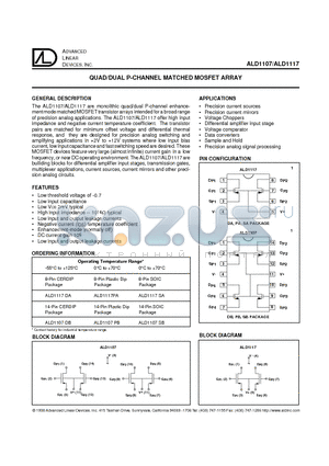 ALD1107DB datasheet - QUAD/DUAL P-CHANNEL MATCHED MOSFET ARRAY