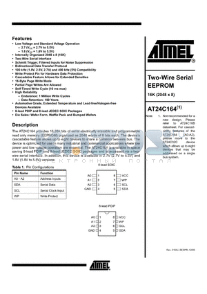 AT24C164-10PU-2.7 datasheet - Two-Wire Serial EEPROM 16K (2048 x 8)