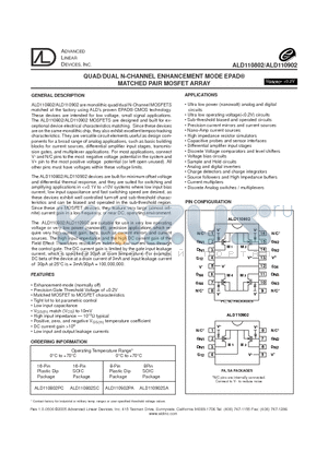 ALD110802SC datasheet - QUAD/DUAL N-CHANNEL ENHANCEMENT MODE EPAD MATCHED PAIR MOSFET ARRAY