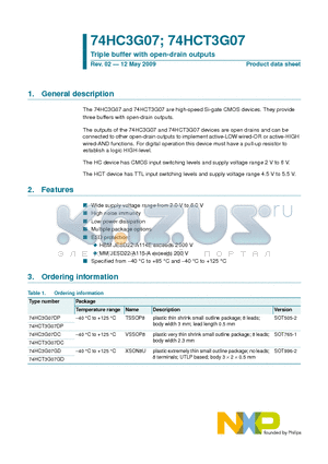 74HC3G07GD datasheet - Triple buffer with open-drain outputs