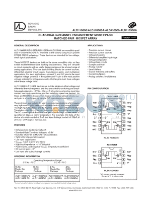 ALD110808A datasheet - QUAD/DUAL N-CHANNEL ENHANCEMENT MODE EPAD MATCHED PAIR MOSFET ARRAY