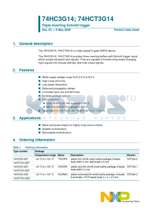 74HC3G14 datasheet - Triple inverting Schmitt trigger