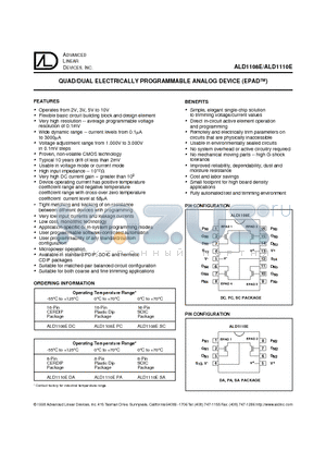 ALD1108E datasheet - QUAD/DUAL ELECTRICALLY PROGRAMMABLE ANALOG DEVICE (EPAD)