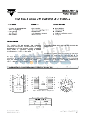 DG181 datasheet - High-Speed Drivers with Dual SPST JFET Switches