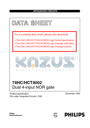 74HC4002PW datasheet - Dual 4-input NOR gate