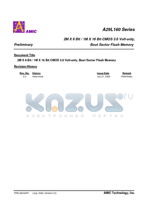 A29L160TG-90 datasheet - 2M X 8 Bit / 1M X 16 Bit CMOS 3.0 Volt-only, Boot Sector Flash Memory