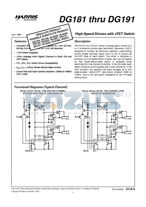 DG182AA/883B datasheet - High-Speed Drivers with JFET Switch
